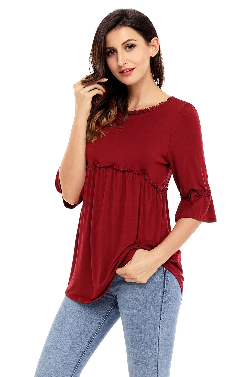 BY250232-3 Claret Babydoll Long Tunic Top